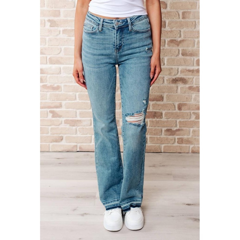 Judy Blue Miley Distressed Mid Rise Released Hem Bootcut Blue Jeans 11/30